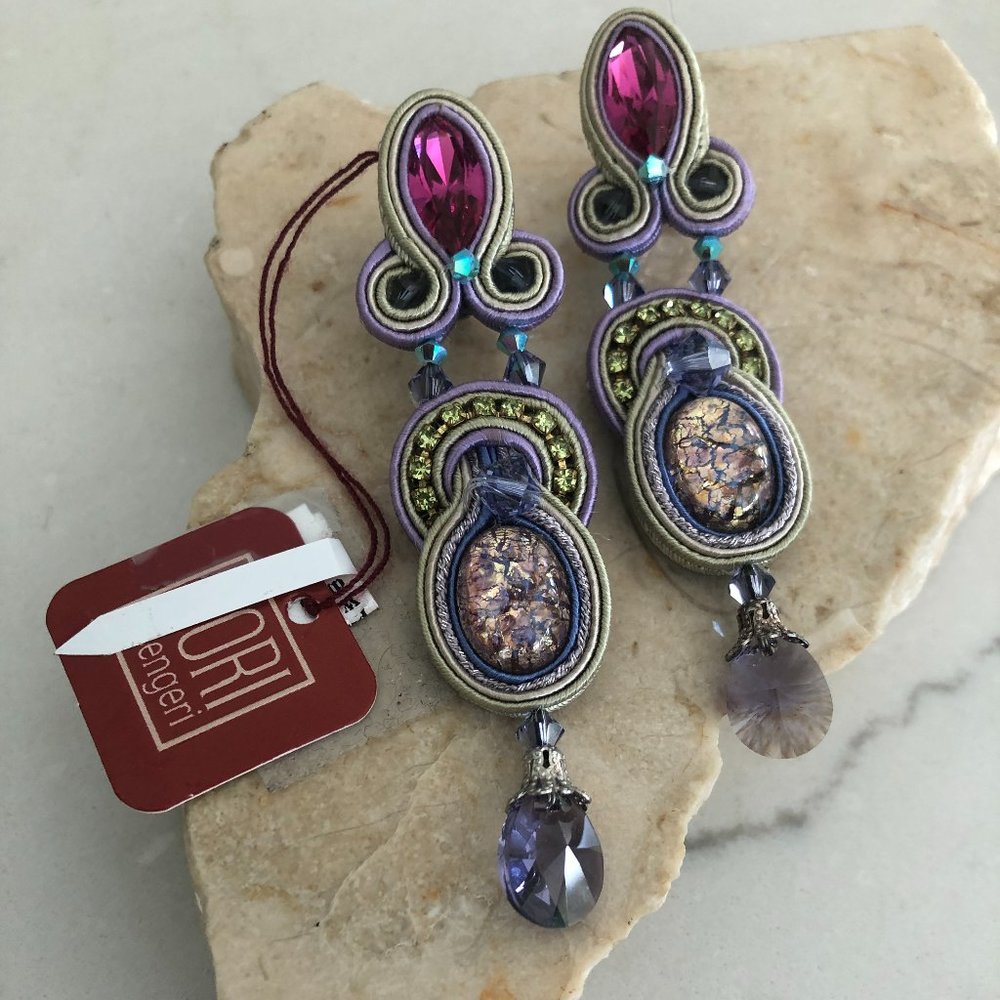 DORI CSENGERI FUSCHIA AND LAVENDER CLIP EARRINGS